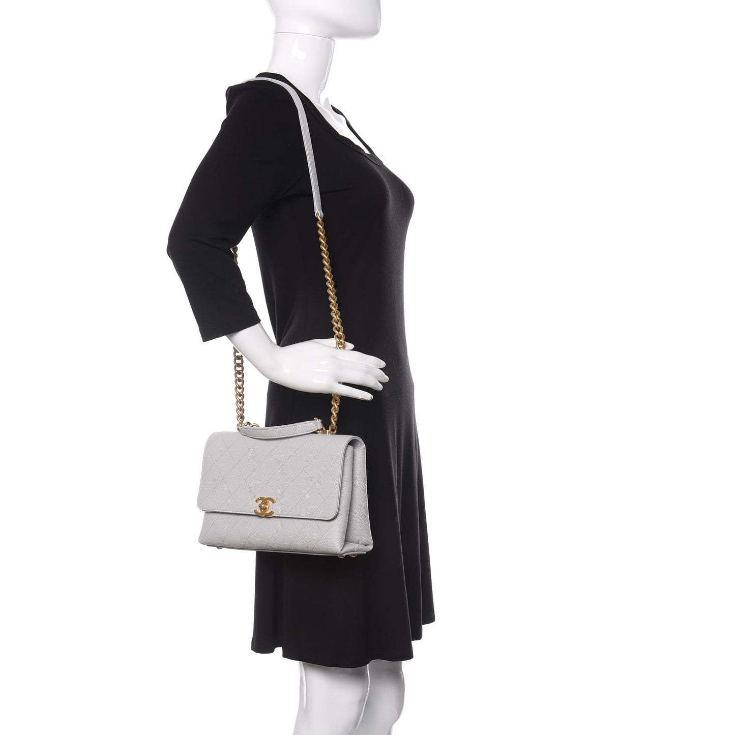 Grained Calfskin Small Stitched Flap Grey