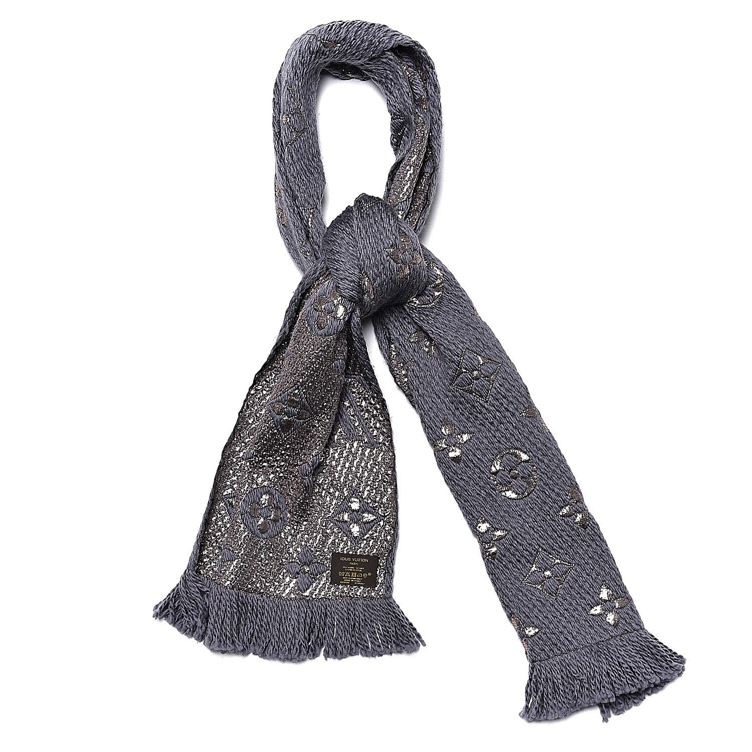 Louis Vuitton Wool Silk Logomania Scarf Gris 1 of 5