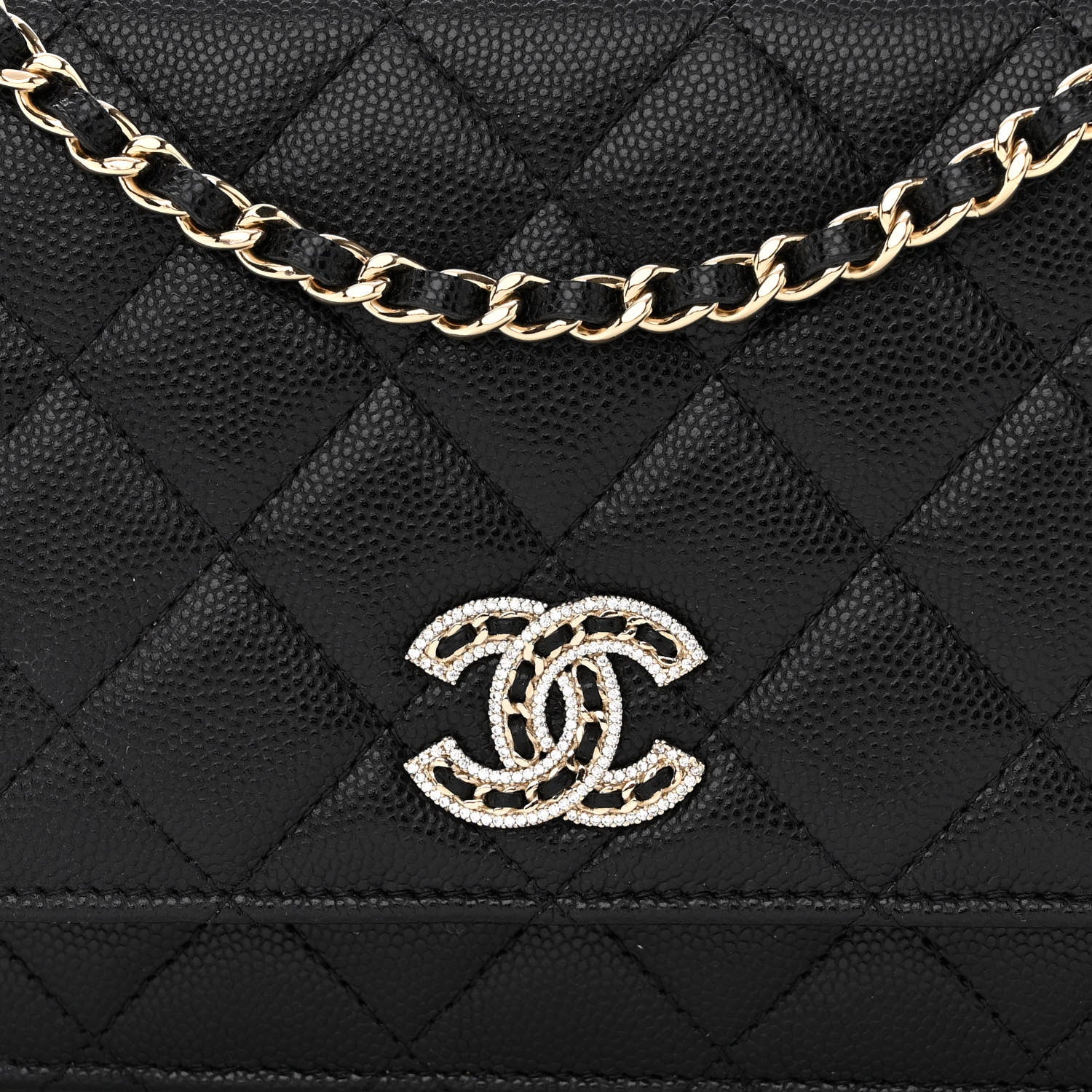 Chanel Caviar Quilted Crystal CC Wallet On Chain WOC Black 9 of 13