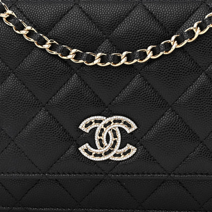 Chanel Caviar Quilted Crystal CC Wallet On Chain WOC Black 9 of 13