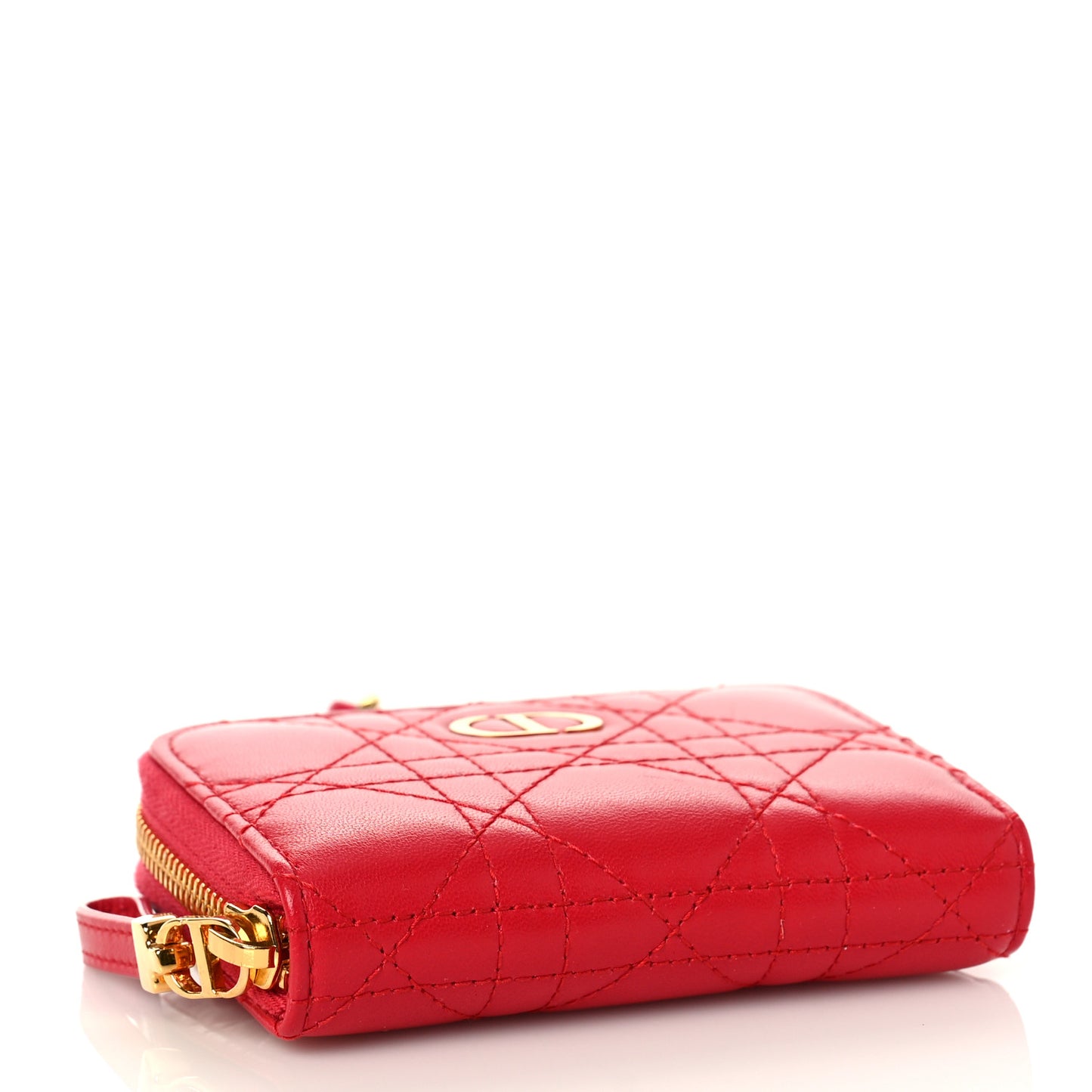 Lambskin Cannage Mini Caro Zipped Pouch Raspberry