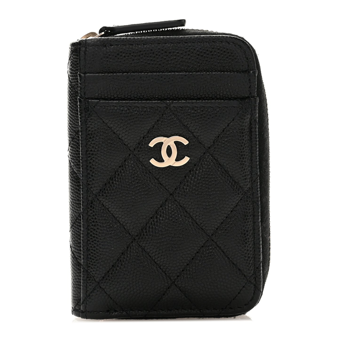 Caviar Quilted Zip Card Holder Black