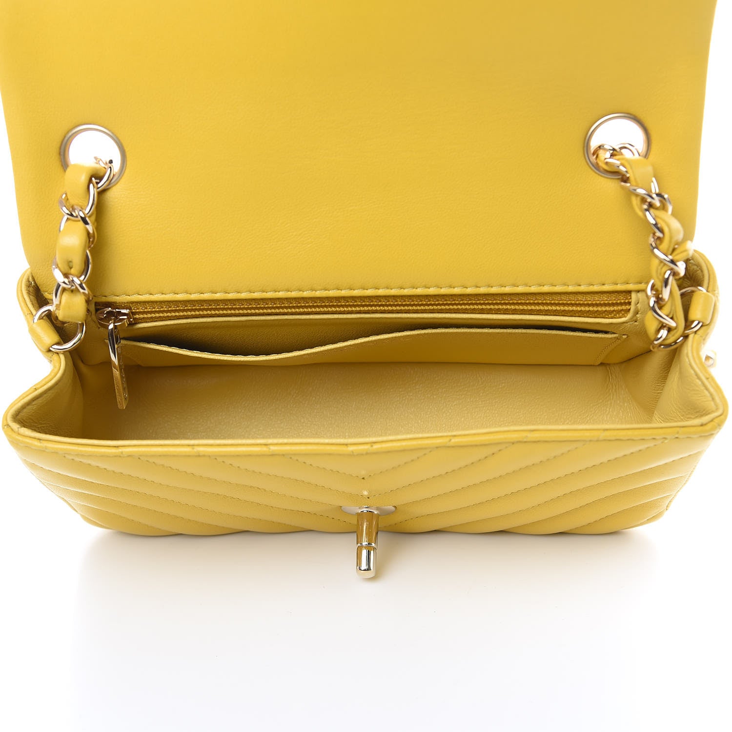 Chanel Lambskin Chevron Quilted Mini Rectangular Flap Yellow 5 of 9