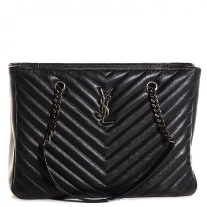 Saint Laurent Sheepskin Classic Matelasse Chevron Large Monogram Shopping Bag Black 1 of 18