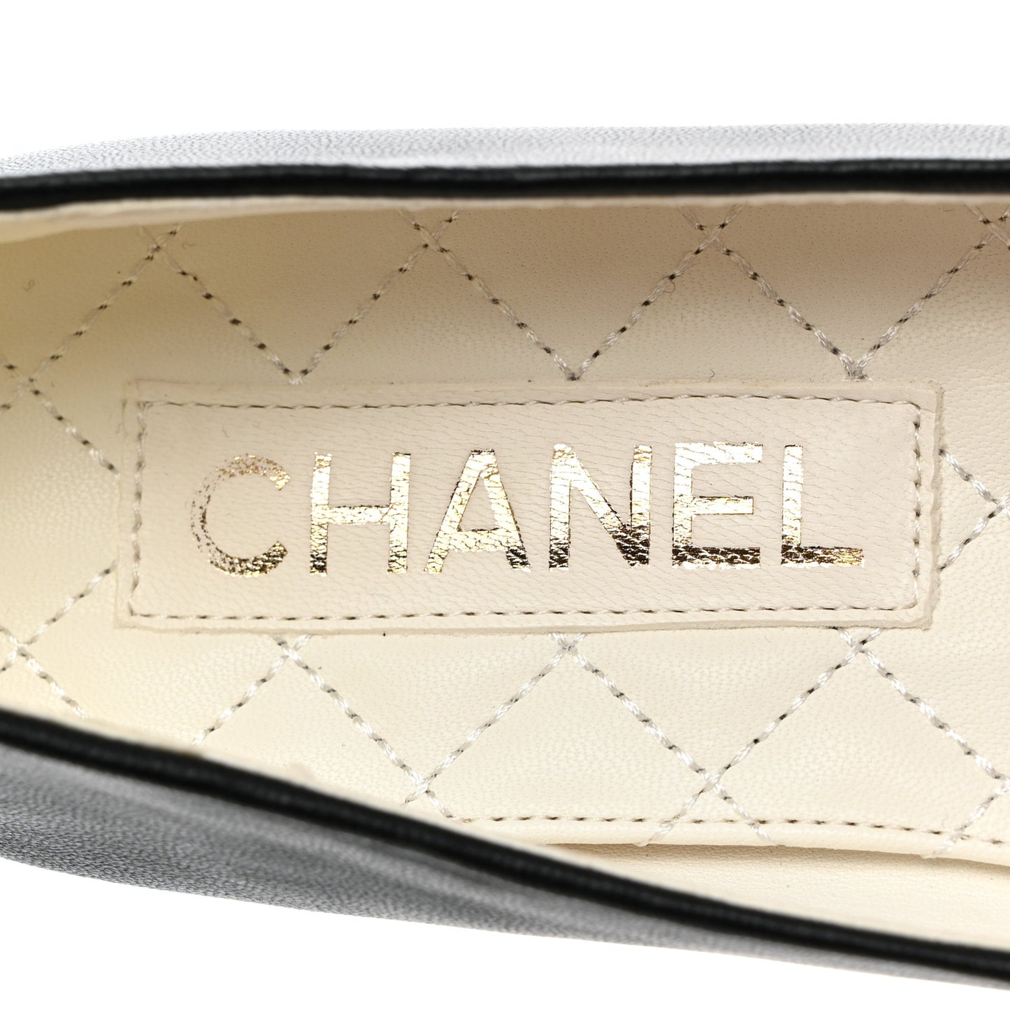 Lambskin Patent Calfskin Cap Toe Ankle Chain Ballerina Flats 37 Black