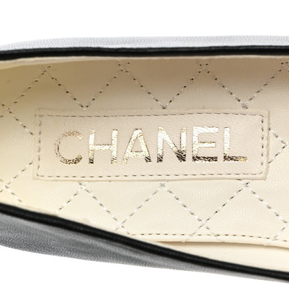 Chanel Lambskin Patent Calfskin Cap Toe Ankle Chain Ballerina Flats 37 Black 6 of 9