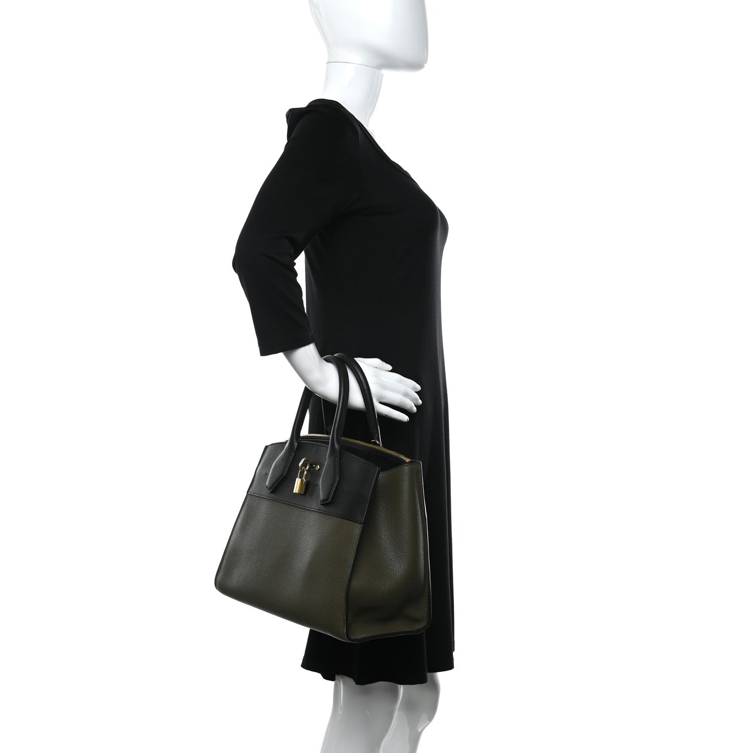 Louis Vuitton Taurillon City Steamer MM Kaki Black 2 of 13