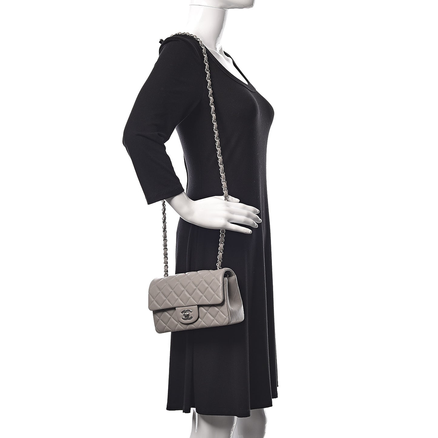 Lambskin Quilted Mini Rectangular Flap Grey