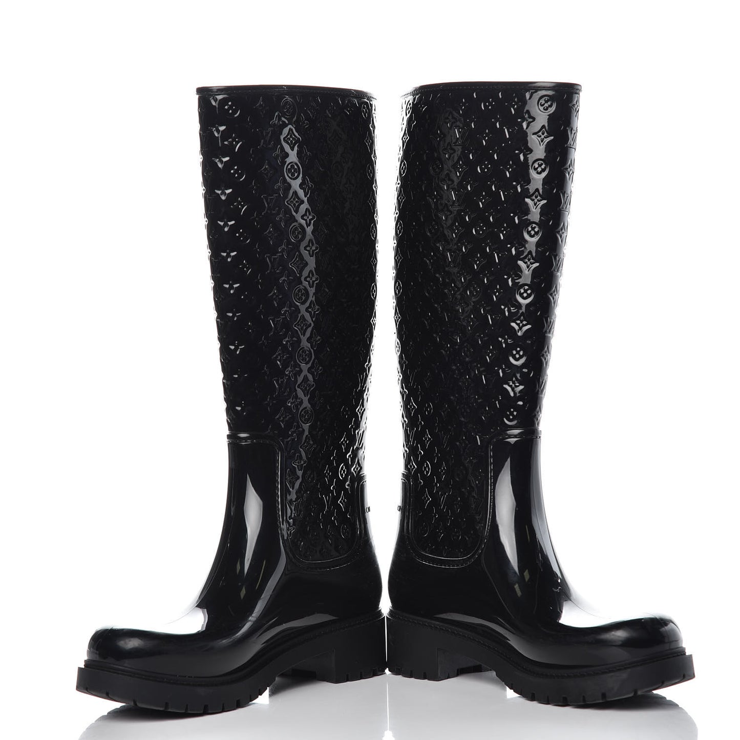 Rubber Embossed Monogram Splash Rain Boots 37 Black