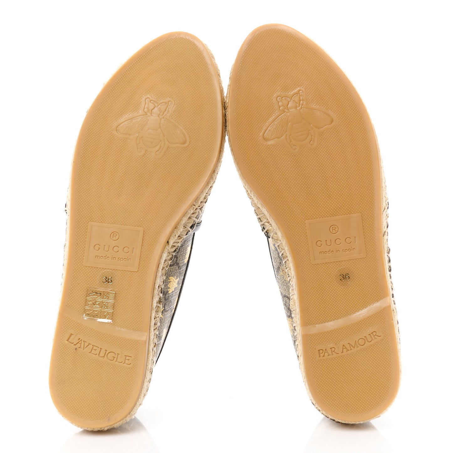GG Supreme Monogram Bees Espadrille Flats 36 Beige Ebony Oro Black