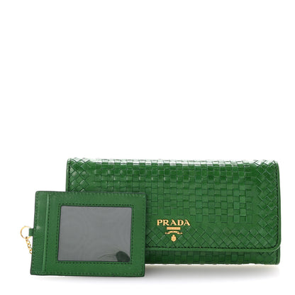 Prada Goatskin Woven Continental Flap Wallet Verde 2 of 9