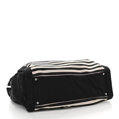 Chanel Striped Canvas CC Shopping Tote Black White 4 of 9
