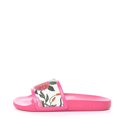 Gucci Canvas Flora Print Slide Sandals 38 Fluorescent Fuchsia 1 of 8