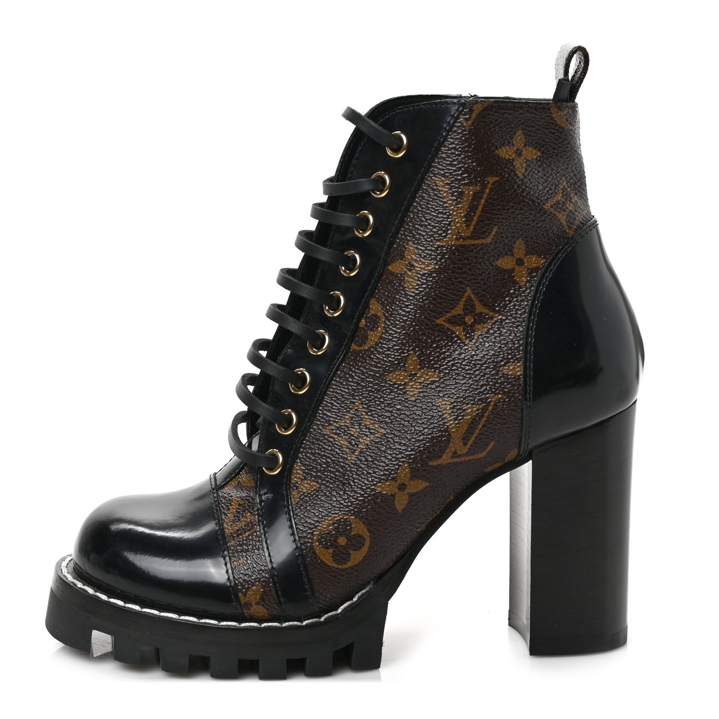 Patent Calfskin Monogram Star Trail Ankle Boots 36 Black