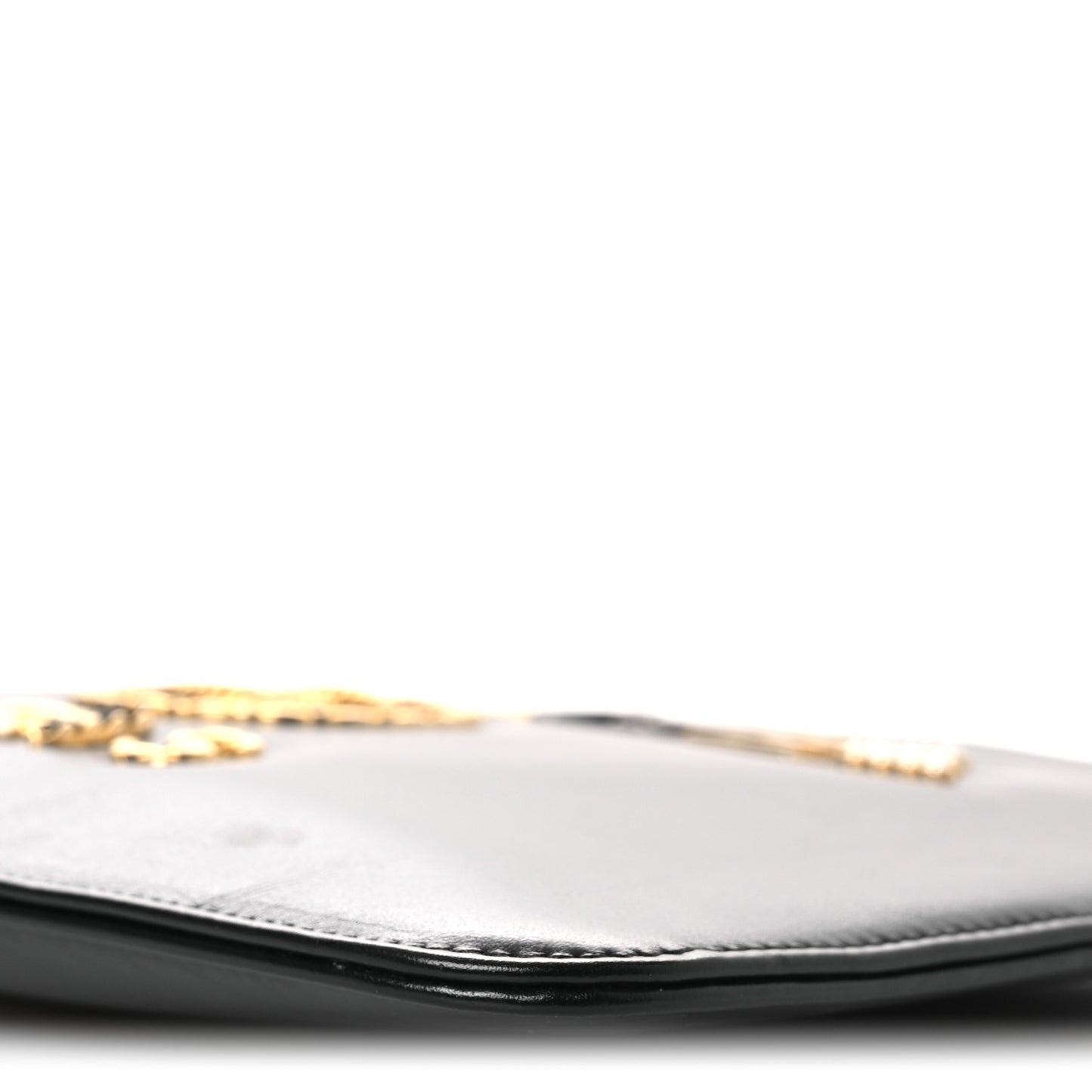 Shiny Calfskin Crystal Pearl Logo Cosmetic Case Black