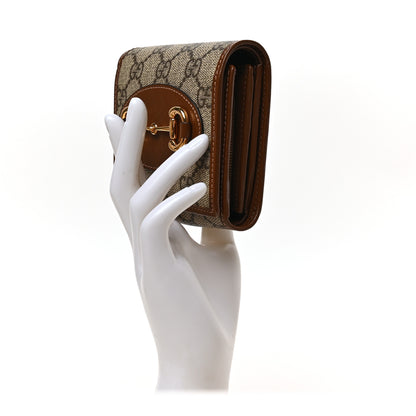 Gucci GG Supreme Monogram Azalea Calfskin Horsebit 1955 Flap Card Case Wallet Beige Ebony Brown Sugar 2 of 6
