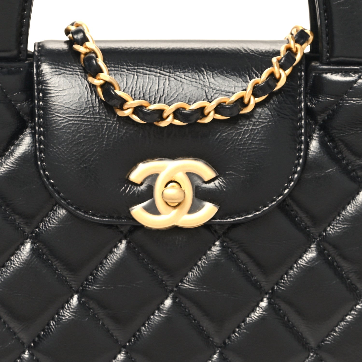 Chanel Shiny Aged Calfskin Quilted Nano Kelly Shopper Black 8 of 11