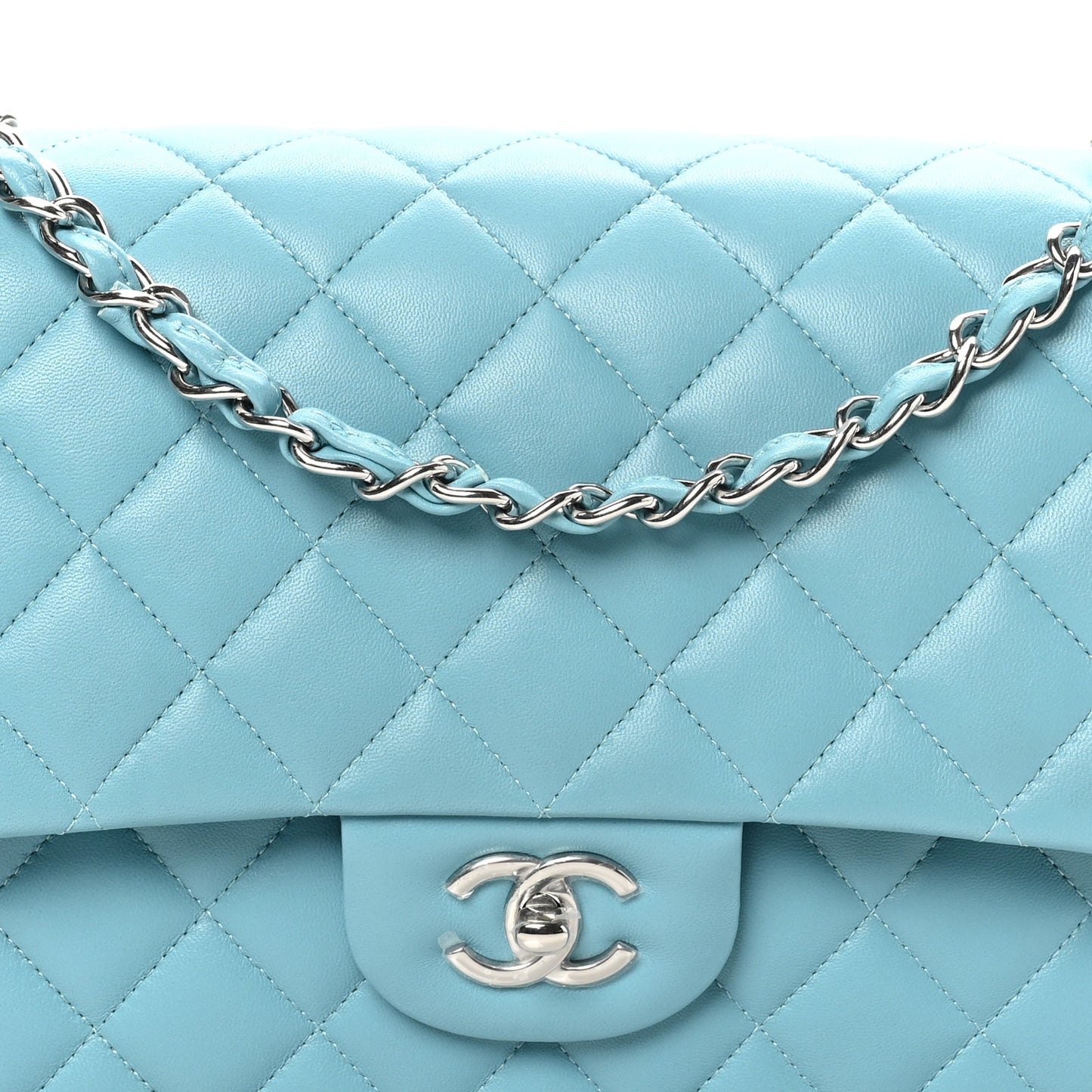 Lambskin Quilted Jumbo Double Flap Blue