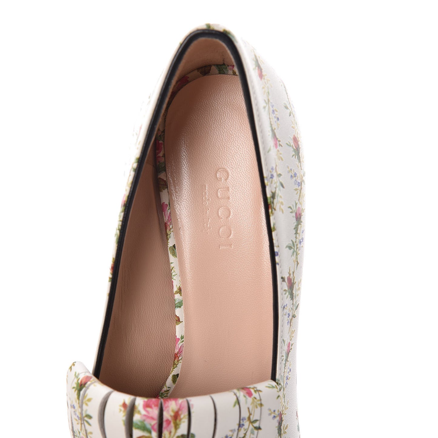 Calfskin Rose Print GG Marmont Fringe 50mm Loafer Pumps 36 Multicolor