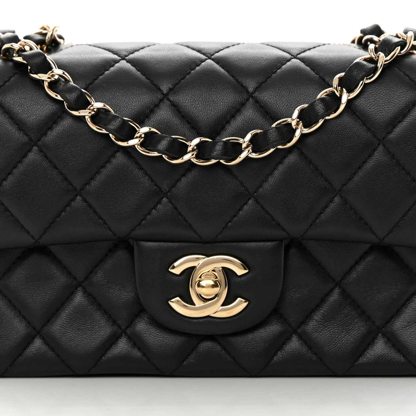 Lambskin Quilted Mini Rectangular Flap Black