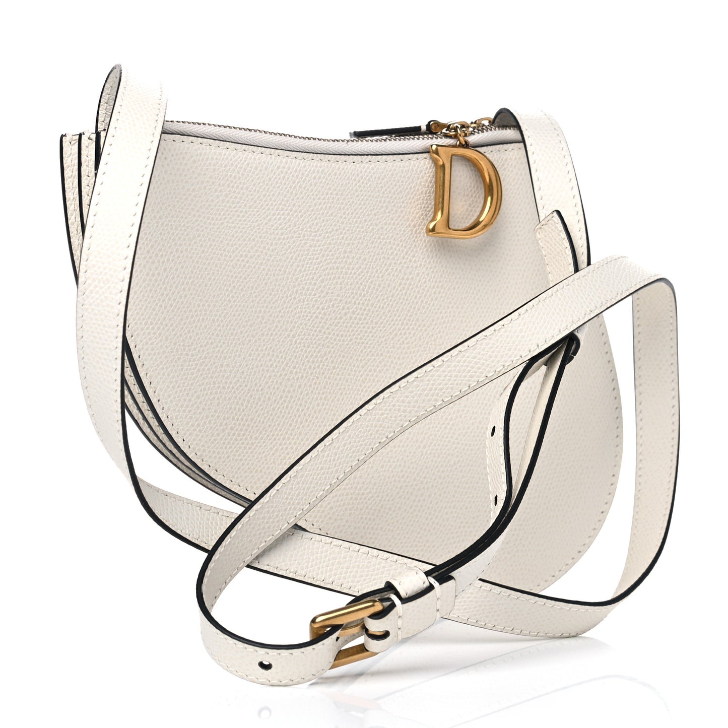 Grained Calfskin Saddle Pouch With Strap White