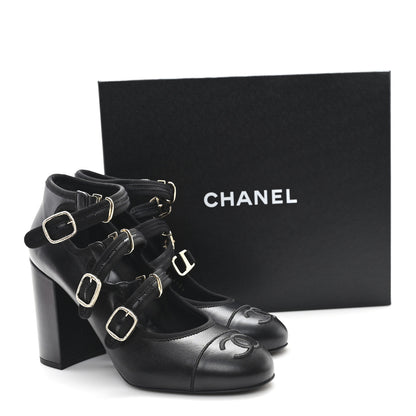 Chanel Lambskin Grosgrain Metal Mary Jane Pumps 39 Black 10 of 10