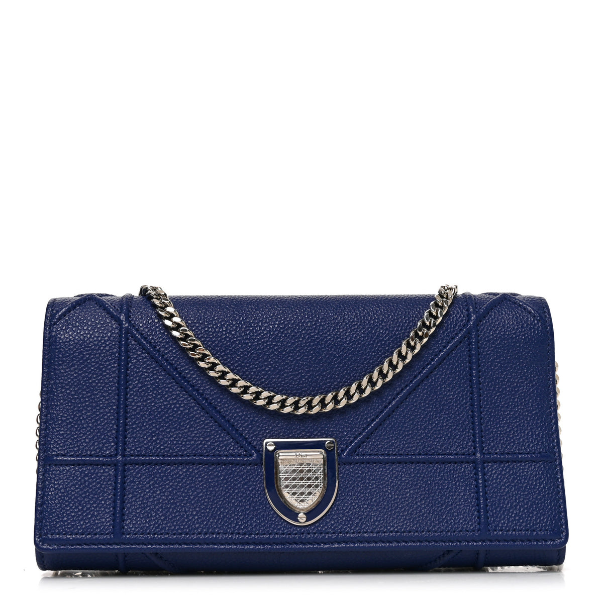 Grained Calfskin Diorama Croisiere Chain Wallet Blue
