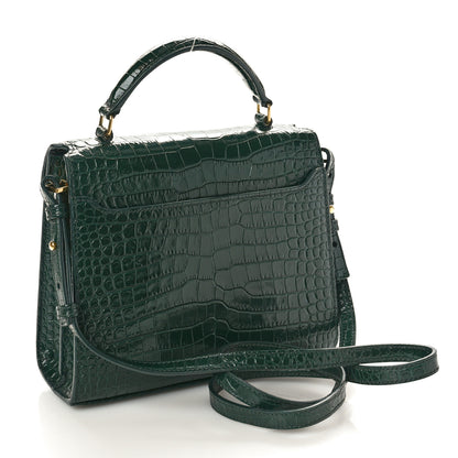 Saint Laurent Calfskin Crocodile Embossed Mini Classic Monogram Cassandra Top Handle Dark Mint 3 of 16