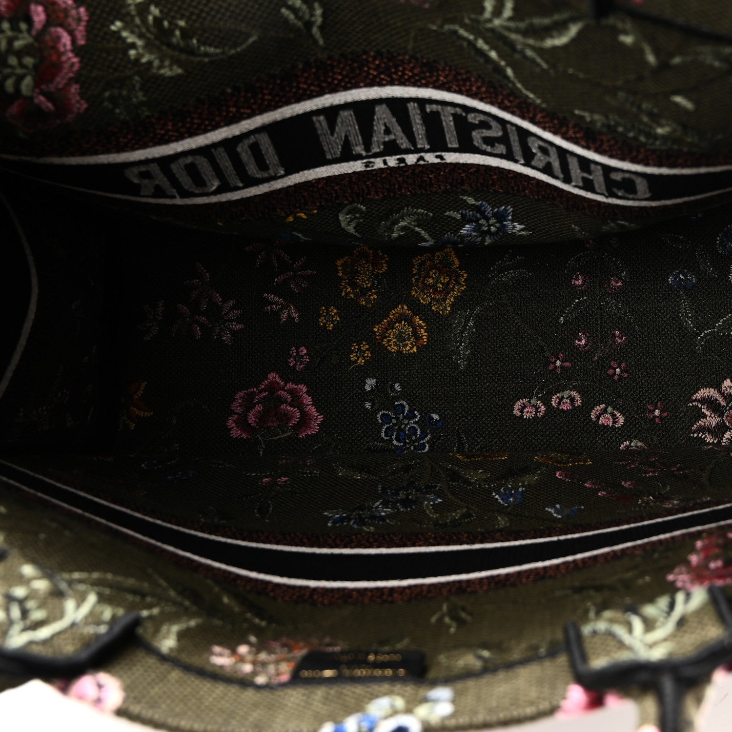 Christian Dior Canvas Embroidered Large Petites Fleurs Book Tote Green Multicolor 5 of 10