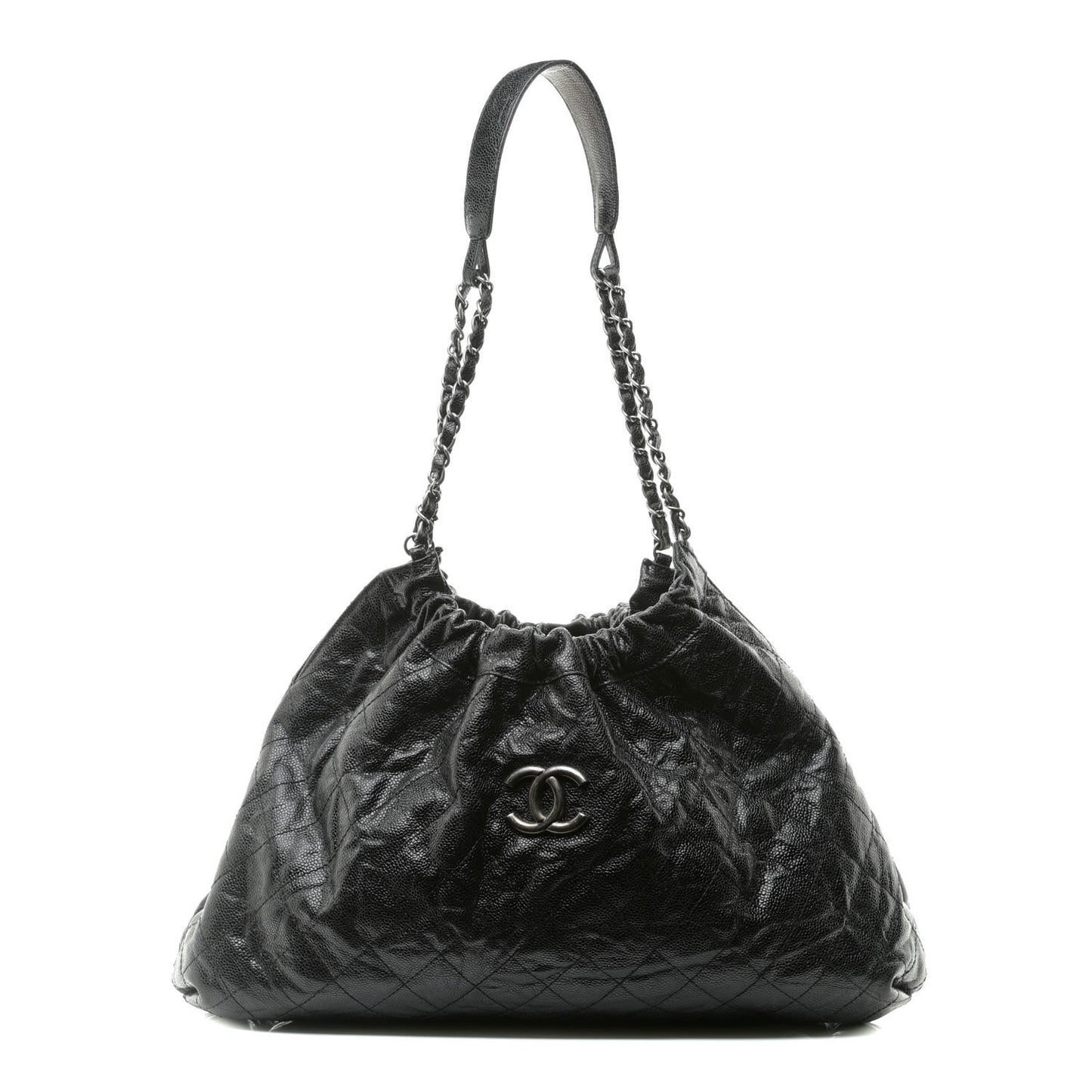 Caviar Quilted Medium Elastic Shopping Tote Black