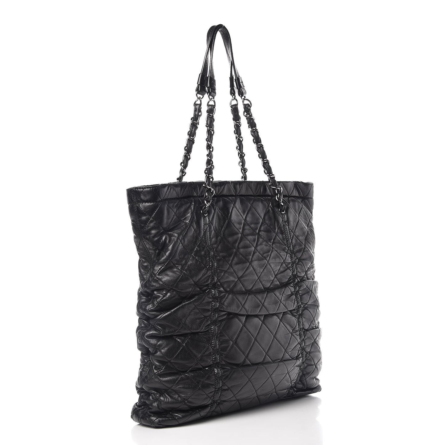 Lambskin Quilted Sharpei Shopping Tote Black
