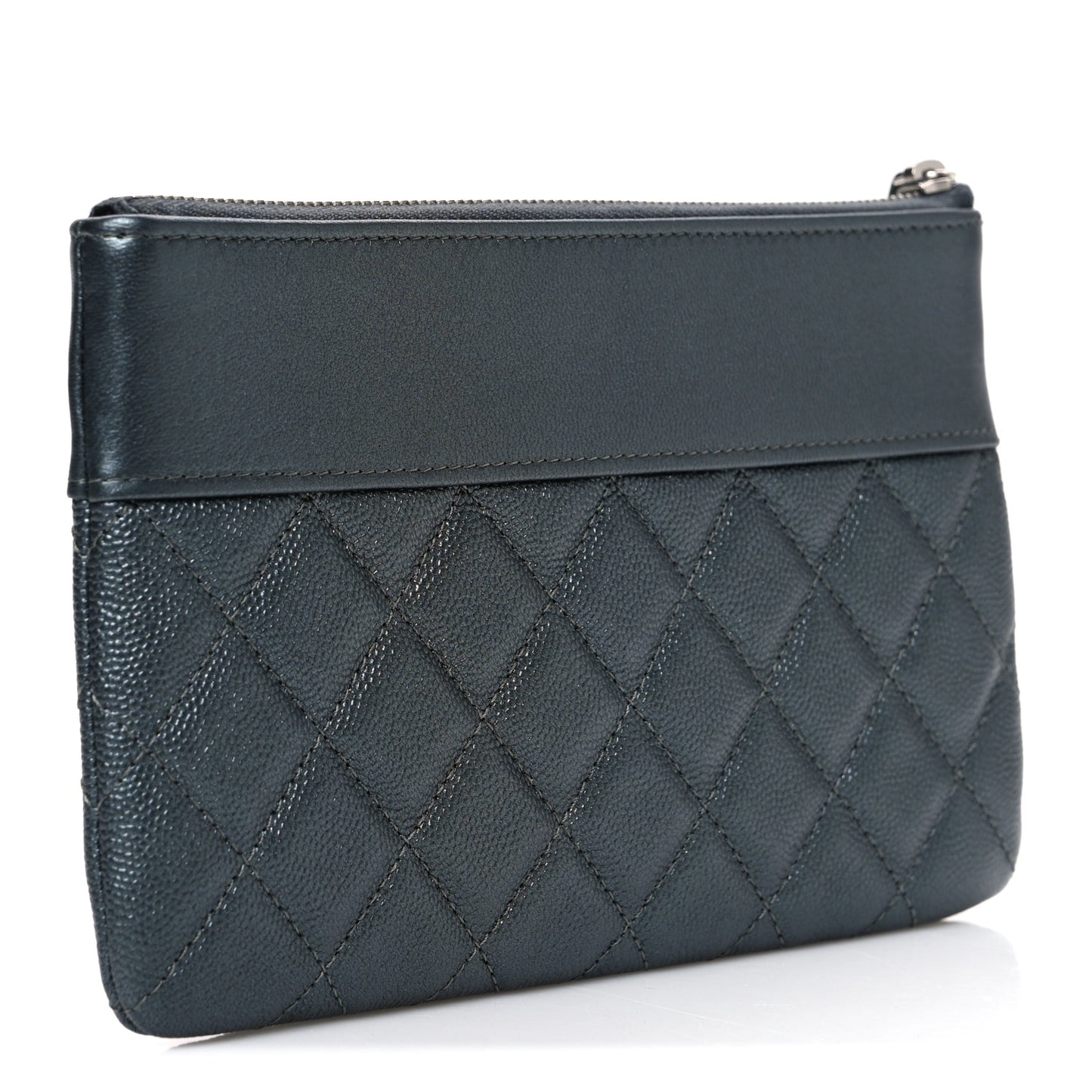 Caviar Quilted Mademoiselle Vintage Zip Pouch Grey