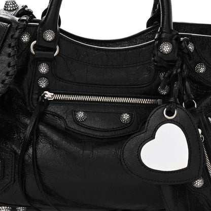 Balenciaga Agneau Arena Crystal Neo Cagole City Handbag Black 8 of 10
