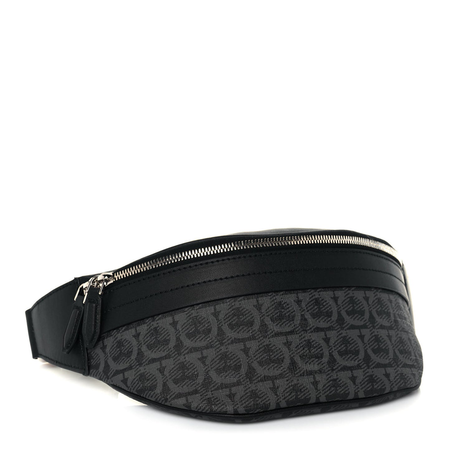 Gancini Monogram Calfskin Waist Bag Black Grey