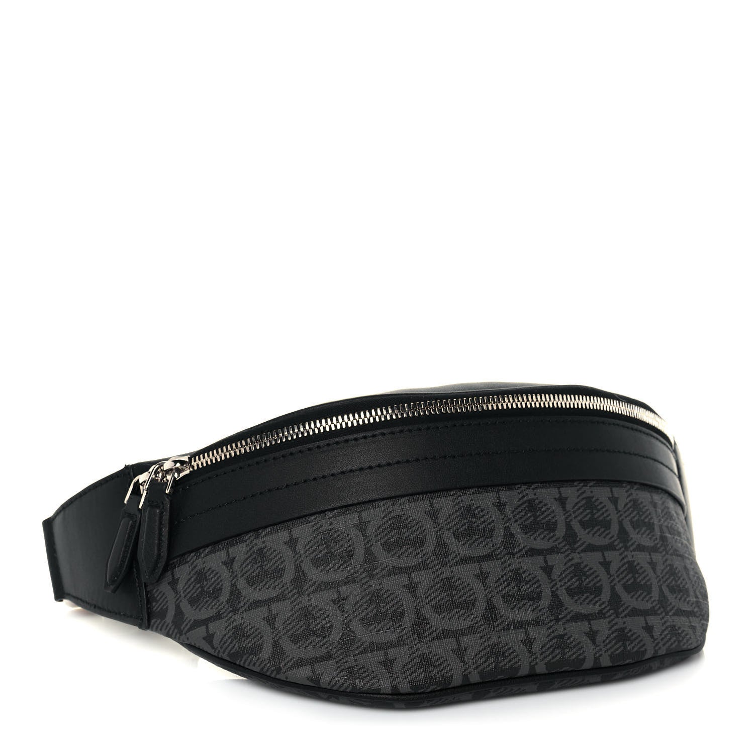 Salvatore Ferragamo Gancini Monogram Calfskin Waist Bag Black Grey 3 of 11