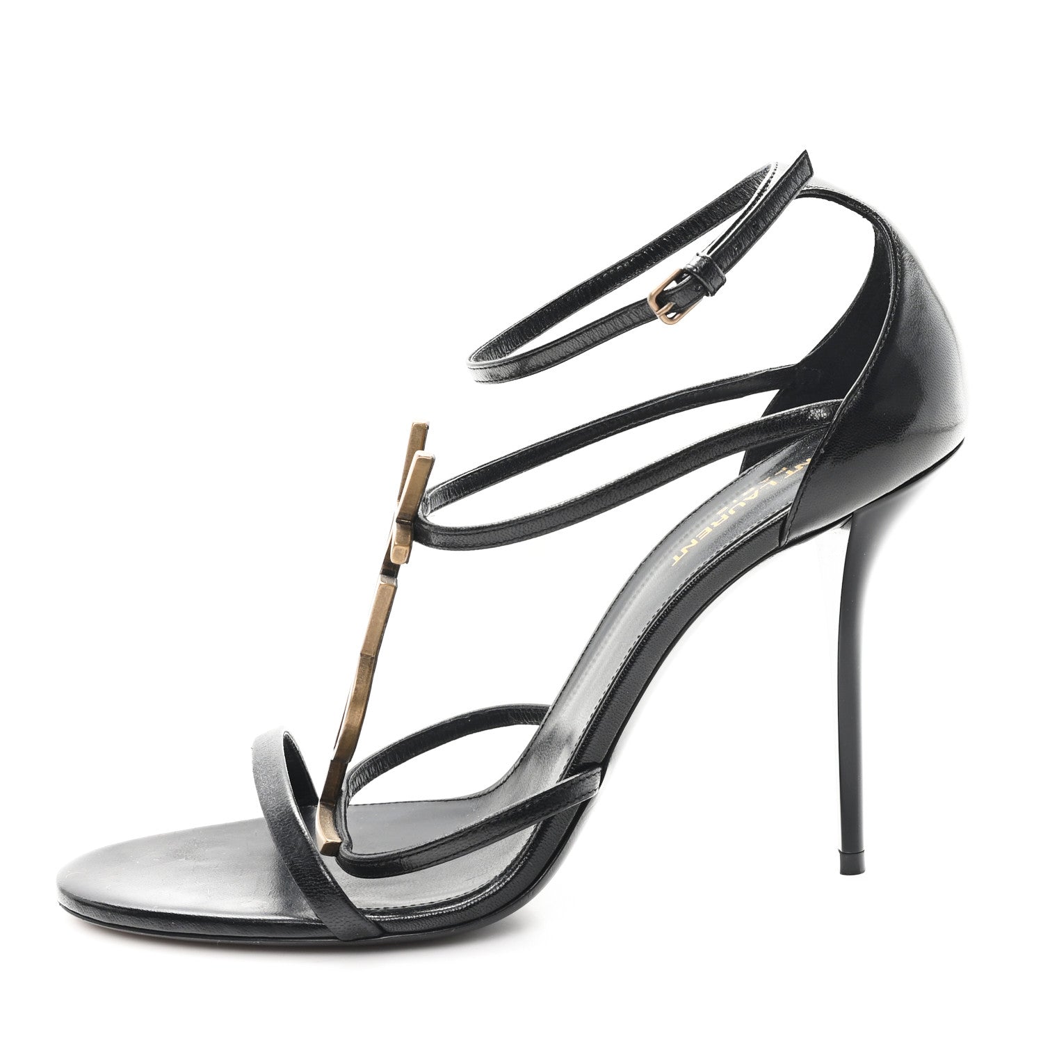 Saint Laurent Calfskin Cassandra 100 Ankle Strap Sandals 41 Black 1 of 10