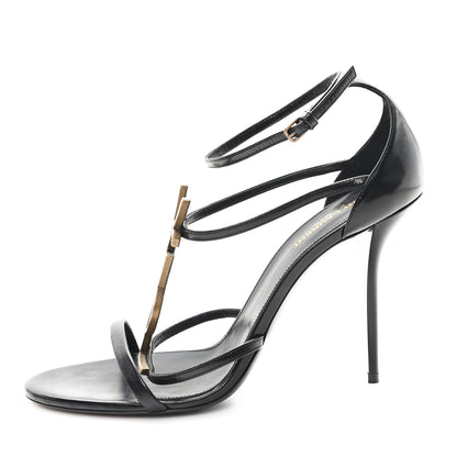 Saint Laurent Calfskin Cassandra 100 Ankle Strap Sandals 41 Black 1 of 10