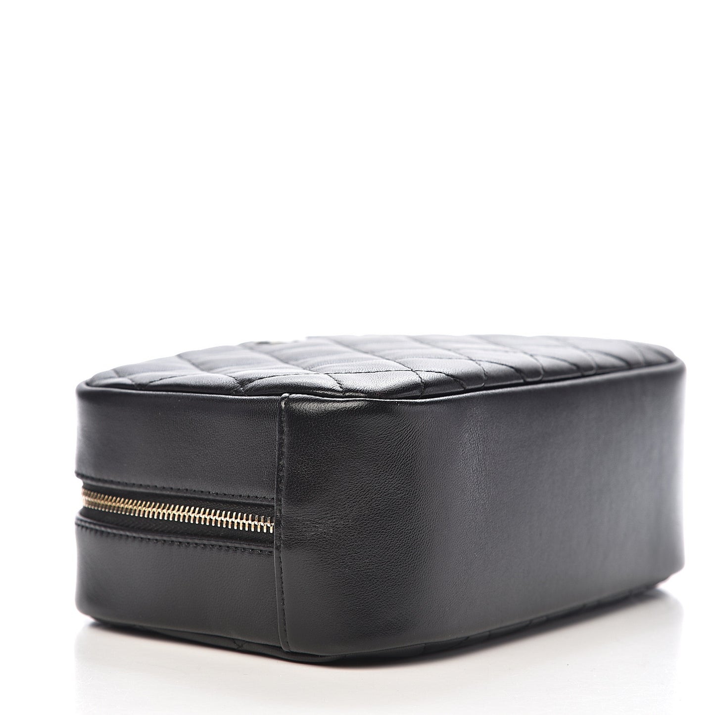 Lambskin Quilted Medium Curvy Pouch Cosmetic Case Black