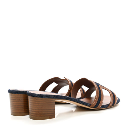 Hermes Calfskin Denim Oasis Sandals 38.5 Bleu Brut Gold 4 of 9
