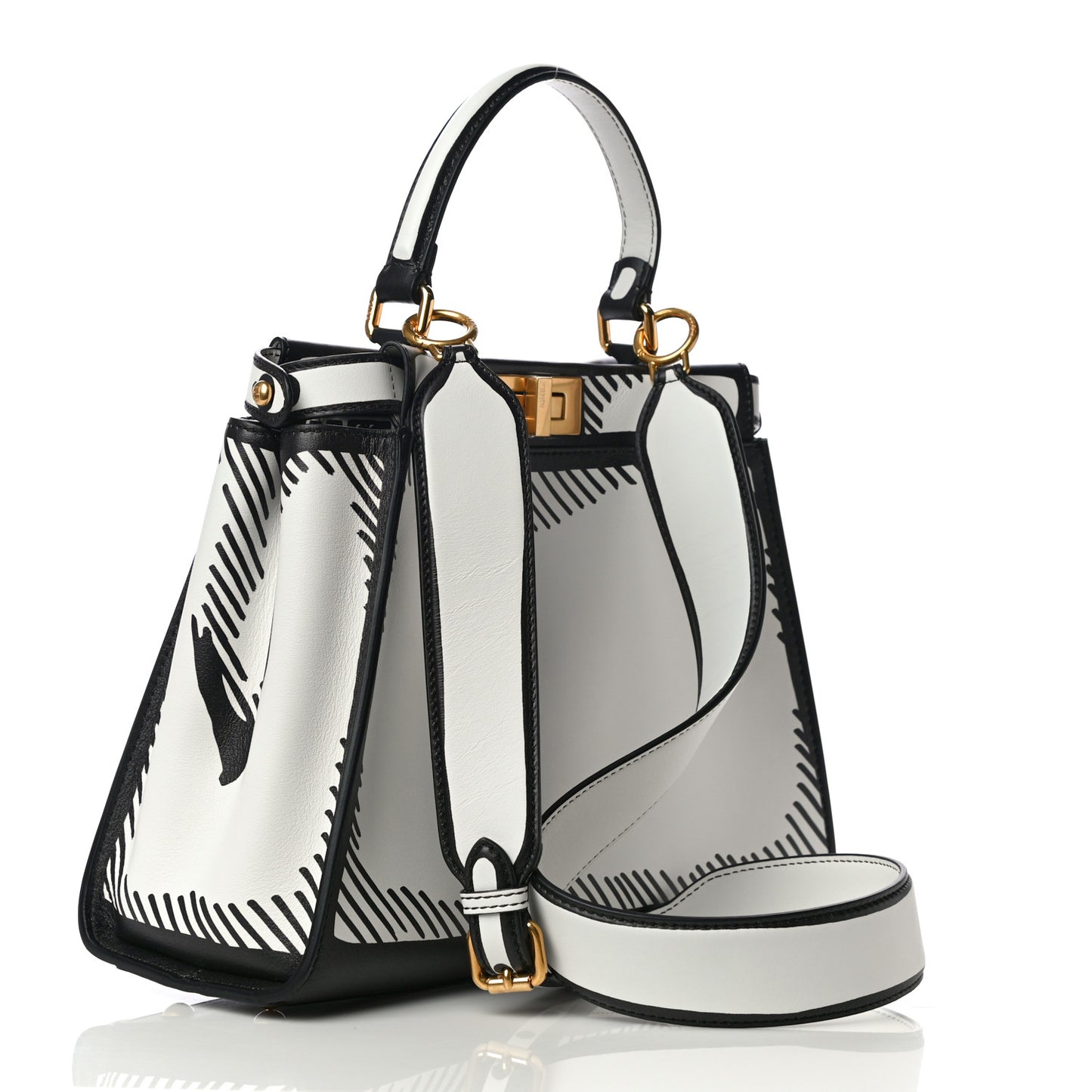 X JOSHUA VIDES Calfskin Medium Peekaboo Iconic Satchel White Black