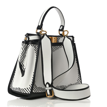 Fendi X JOSHUA VIDES Calfskin Medium Peekaboo Iconic Satchel White Black 3 of 11