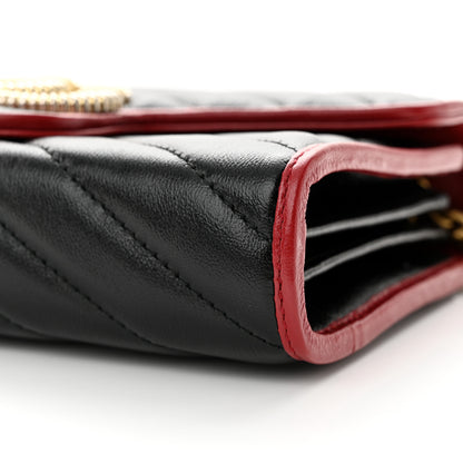 Gucci Vintage Effect Calfskin Matelasse Diagonal Torchon GG Marmont Chain Wallet Black Romantic Cherry 9 of 11