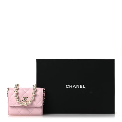 Chanel Lambskin Quilted Pearl Card Holder With Chain Light Pink 15 of 15