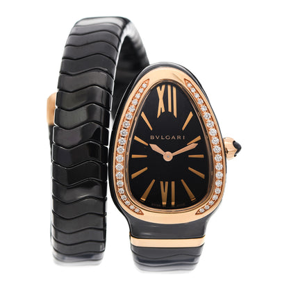 Bulgari 18K Rose Gold Ceramic Diamond Bezel 35mm Serpenti Tubogas Quartz Watch Black 1 of 5