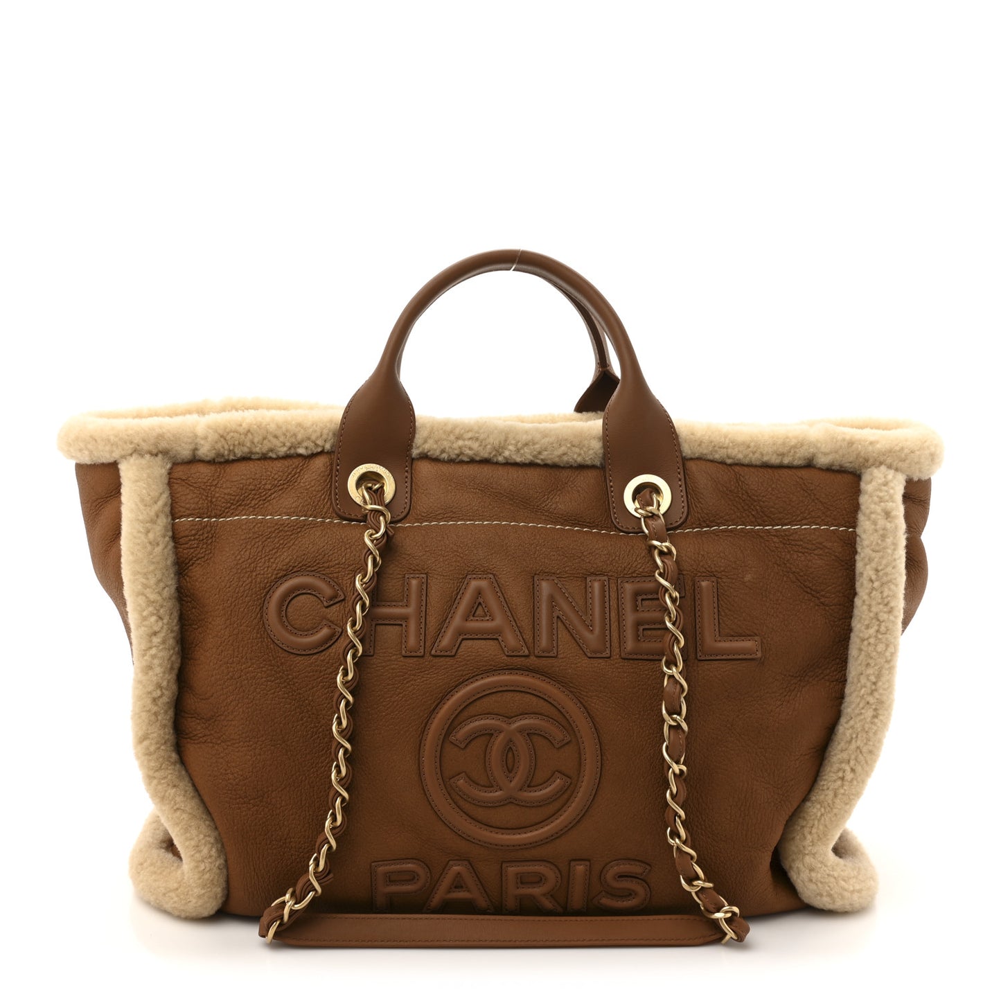 Lambskin Shearling Medium Deauville Tote Brown