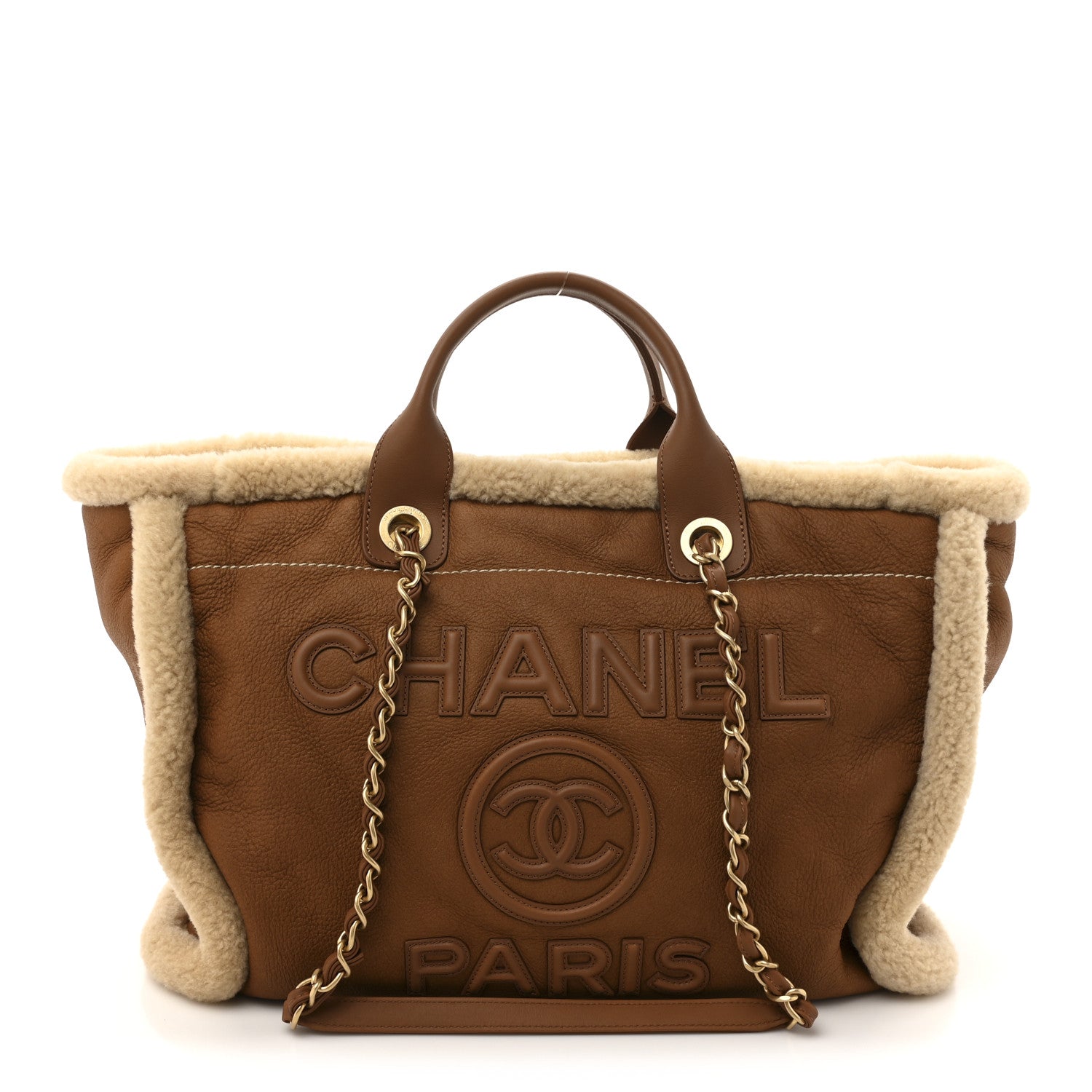 Chanel Lambskin Shearling Medium Deauville Tote Brown 1 of 12