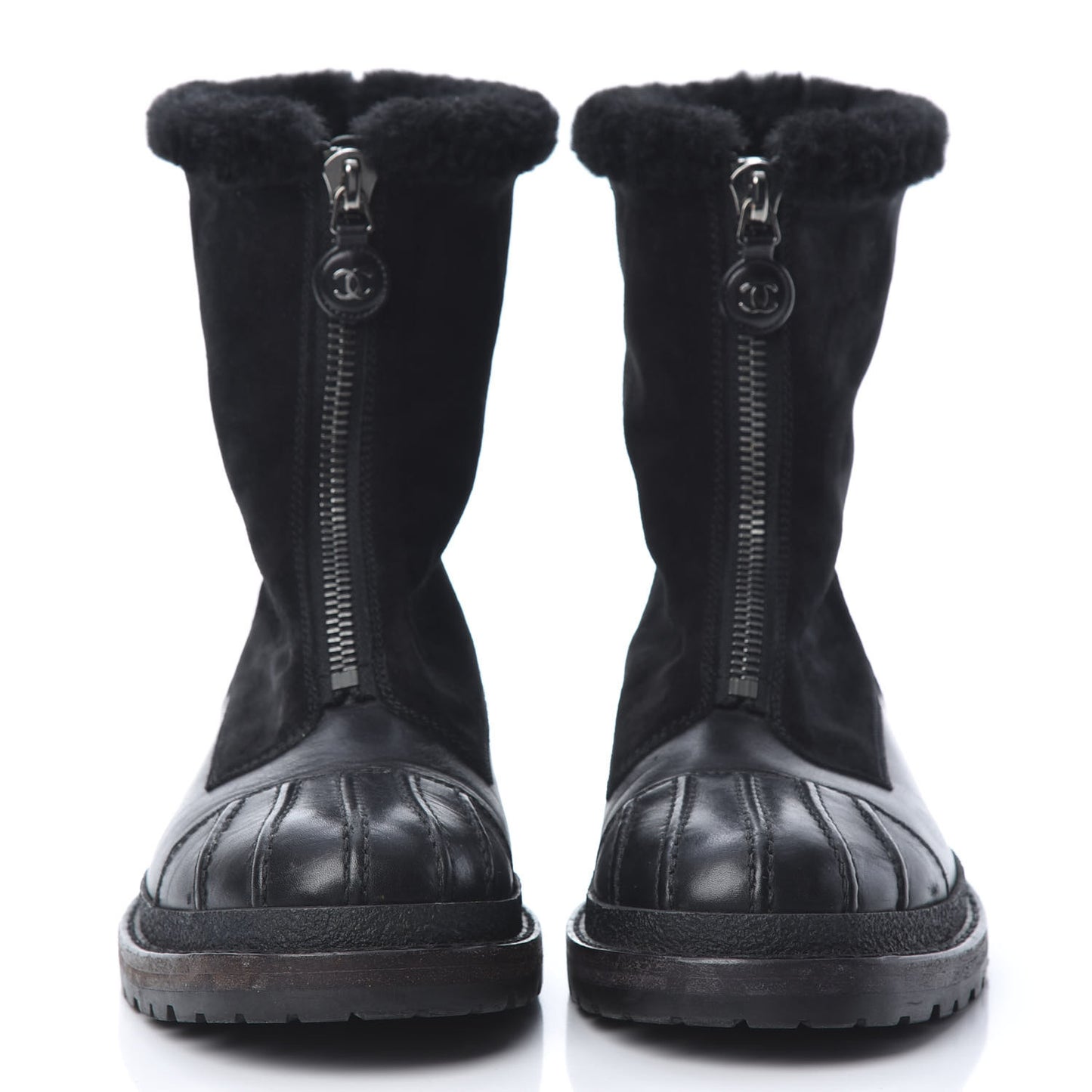 Calfskin Suede CC Ankle Snow Boots 39.5 Black