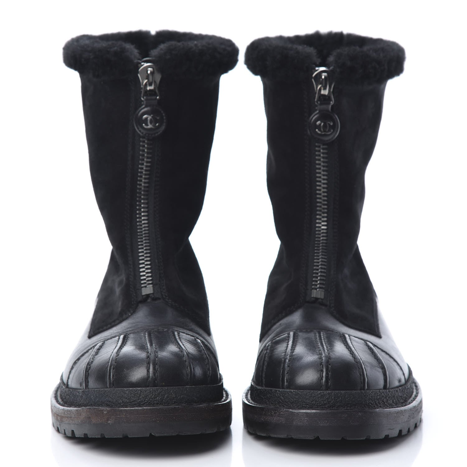 Chanel Calfskin Suede CC Ankle Snow Boots 39.5 Black 2 of 10