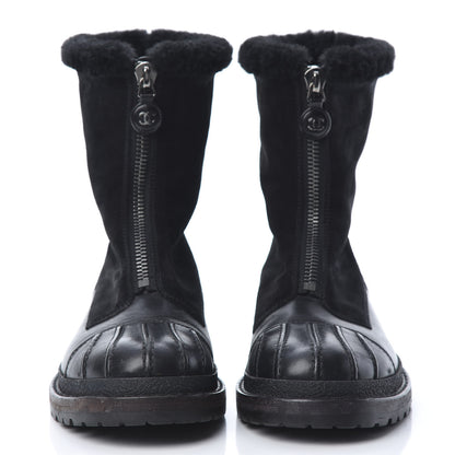 Chanel Calfskin Suede CC Ankle Snow Boots 39.5 Black 2 of 10