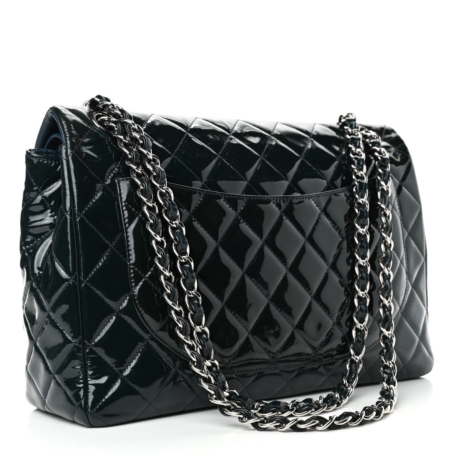 Chanel Patent Quilted Maxi Double Flap Navy Blue 2 of 6